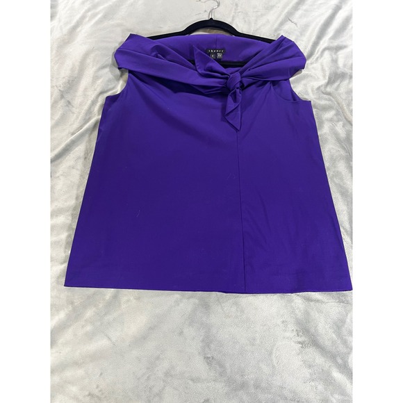 Theory Tops - Theory‎ Ishana Luxe Cotton Blend Lined Off Shoulder Purple Career Work Blouse S